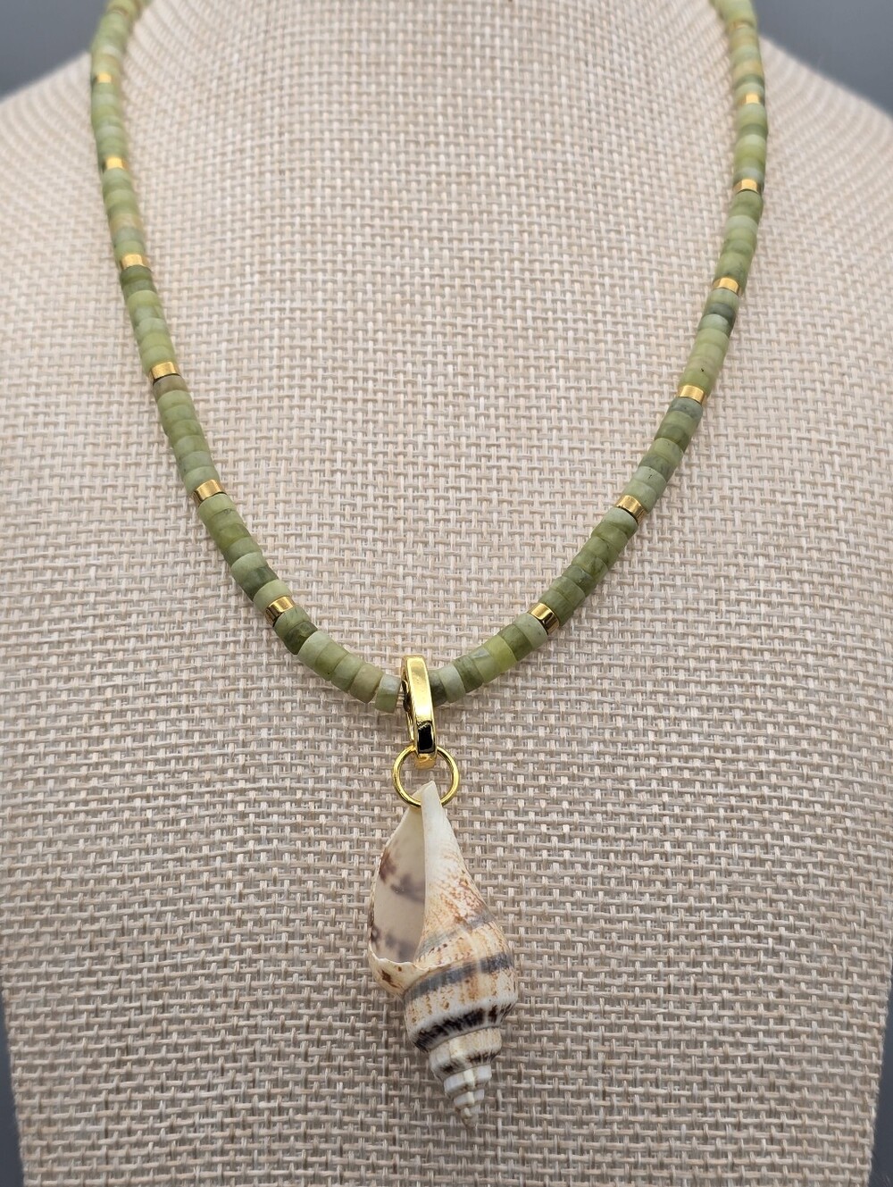 Healing Jade Necklace With Gold Plated Hematite And Removable NC Coast Shell